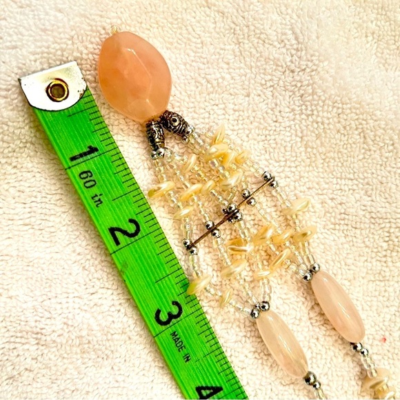 Vintage LdadPR faceted pink quartz pendant pale pink pearlized beads extender - Picture 5 of 6
